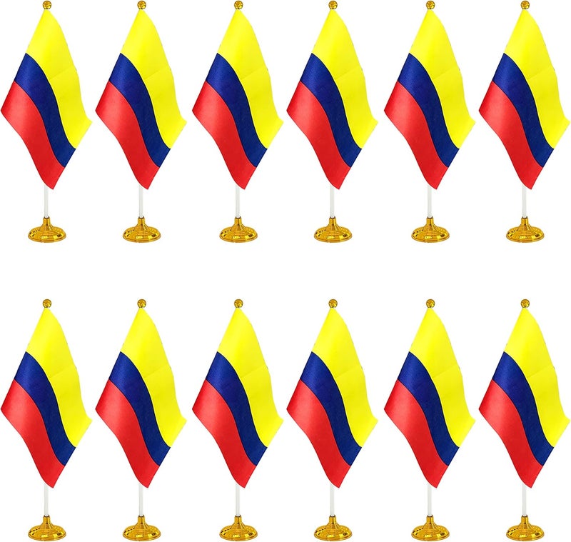 WXTWK 12 Pack Colombia Flag Colombian Desk Flag Small Mini Colombian Table Flags With Stand Base,Home Office Festival Events Celebration Decorations - Image 1